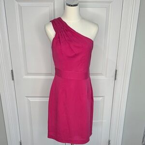 BR Fuchsia Hot Pink One-Shoulder Lyocell Cocktail Sheath Mini Dress Size 6P